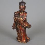 Figurine eines Beamten mit Opfergabe - China, ausgehende Ming-Dynastie, Holzfigur vollrund geschnit