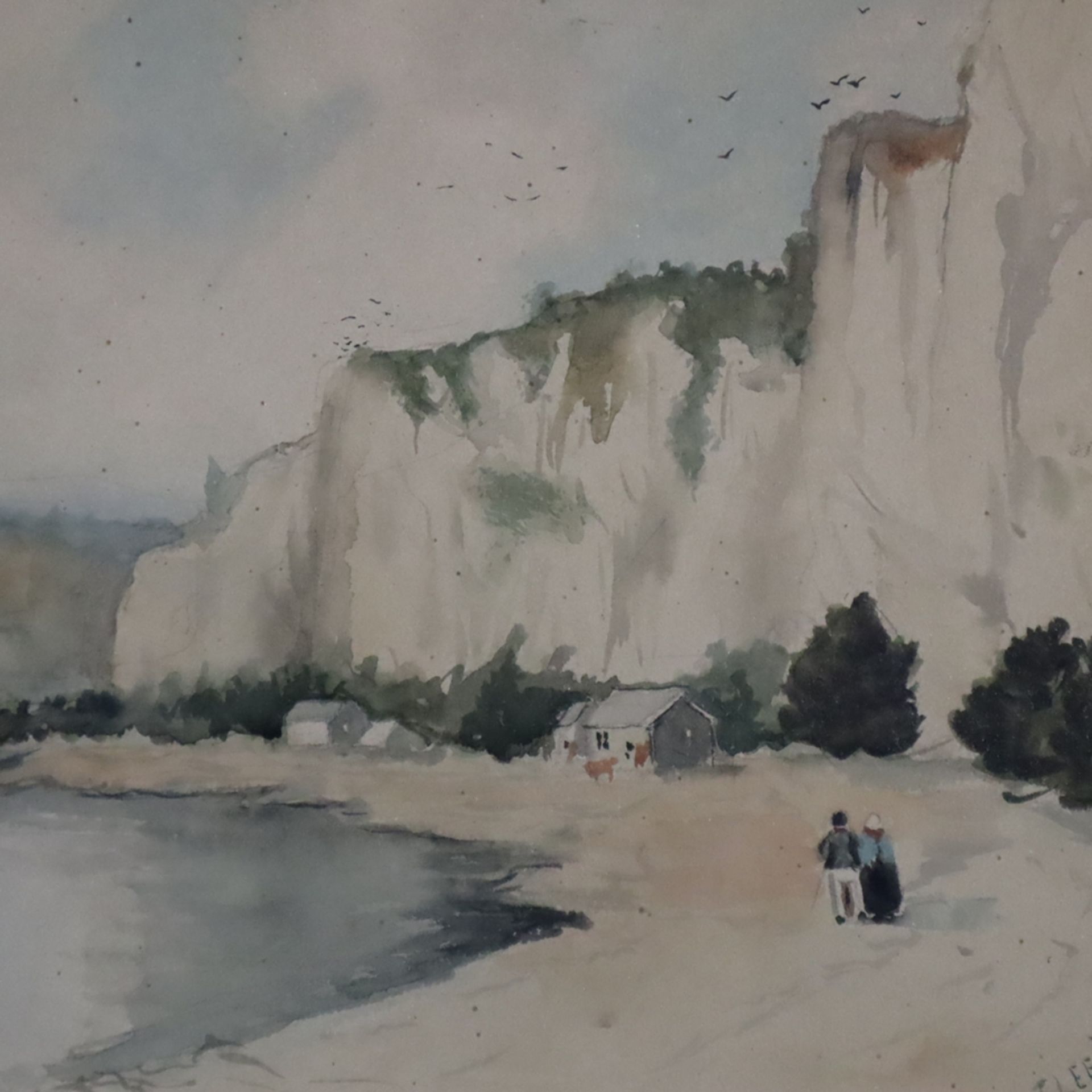 Lefèvre - Bäuerliches Paar am Gewässer unter hoch aufragenden Felsklippen, Aquarell auf Papier, rec - Image 3 of 8