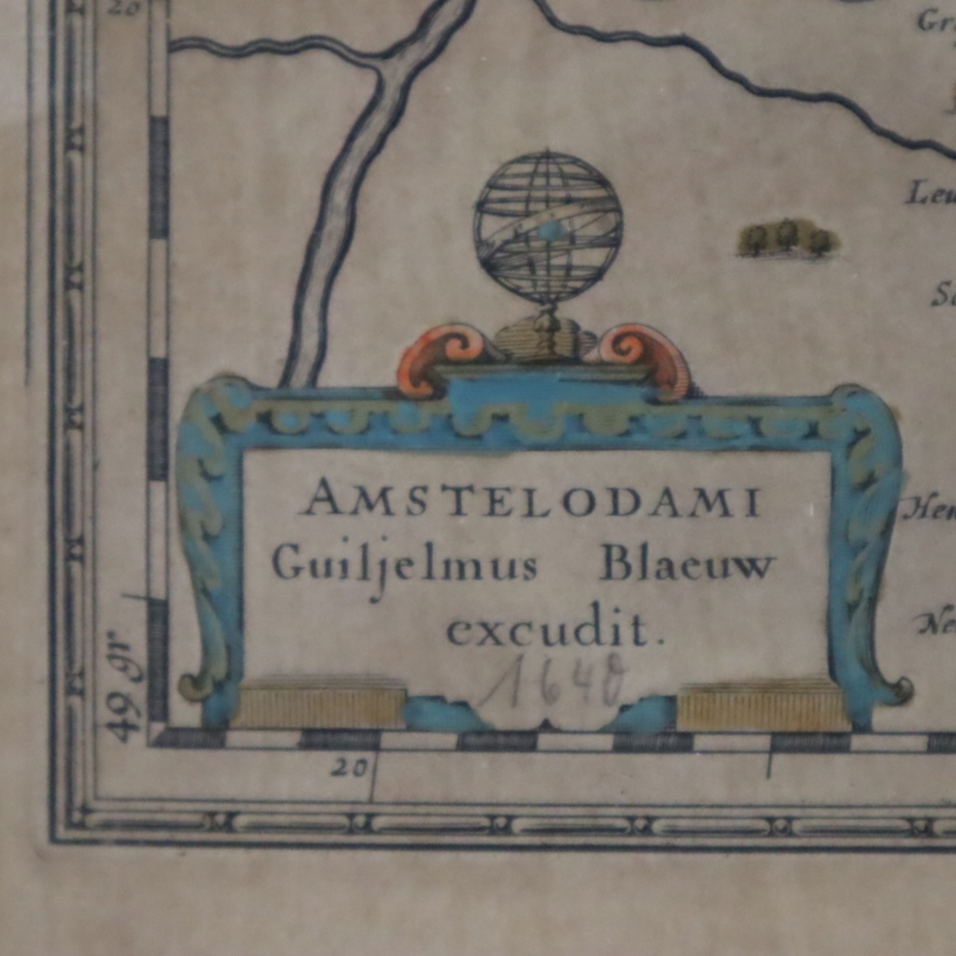 Landkarte von Erbach - "Erpach comitatu", altkolorierte Kupferstichkarte mit Wappen, Windrose und T - Bild 5 aus 8