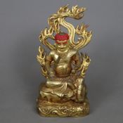 Figur des Dharmapalas Acala - Tibet / China 20.Jh., Kupferlegierung, vergoldet, mit polychromer und