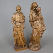 Haimerl, Michael - Zwei Holzfiguren, vollrund geschnitzt, 1x Madonna mit Jesusknaben, 1x Hl. Josef 