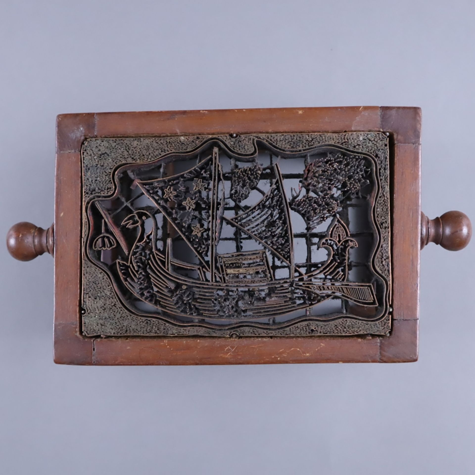 Zwei große Batikstempel - Indonesien, Holz / Kupfer, rechteckige Form, durchbrochen gearbeitet, Mot - Image 3 of 4