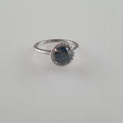 Diamantring - Weißgold 585/000, Besatz mit 1 großen “fancy blue” Diamanten von ca. 1,60 ct., farbbe