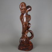 Wurzelholz-Skulptur - Große abstrakte Figur, schön gemasertes Wurzelholz, vollrund geschnitzt, poli