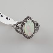 Opalring mit Diamanten - Sterling Silber 925/000, Besatz mit 1 Opalcabochon von ca. 1,70 ct. und au