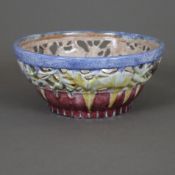 Keramik-Schale - 1.Hälfte 20.Jh., ziegelroter Scherben, polychrom glasiert, durchbrochen gearbeitet