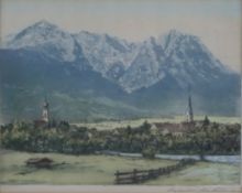 Liebmann, Alexander (1871 Berlin - 1942 München) - "Garmisch", Farbradierung, stellenweise in Weiß 