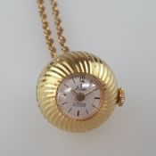 Damen-Anhängeruhr mit Kette - Kugeluhr "Stowa", vergoldetes Kugelgehäuse, helles Zifferblatt mit St