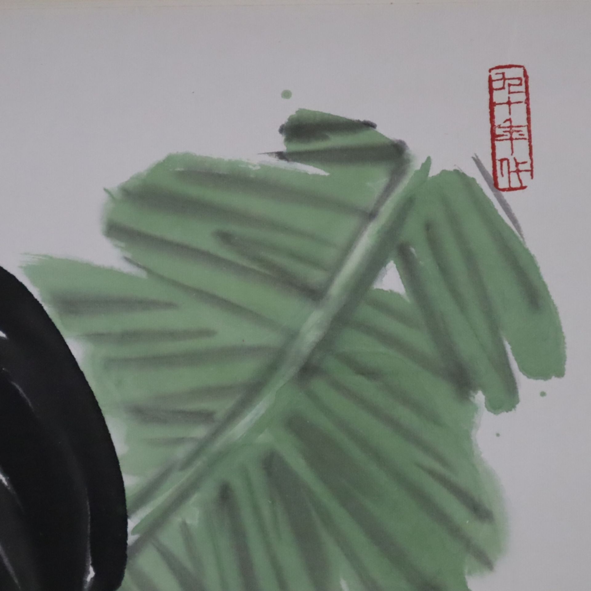 Chinesisches Rollbild - Hahn unter Zweig, Tusche und Farben auf Papier, in chinesischer Kalligraphi - Image 5 of 7