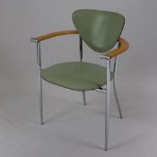 Design-Stuhl - Marylin Stiletto, Arrben/Italien, 1980er Jahre, Stahlrohr, seladonfarbene Ledersitz 