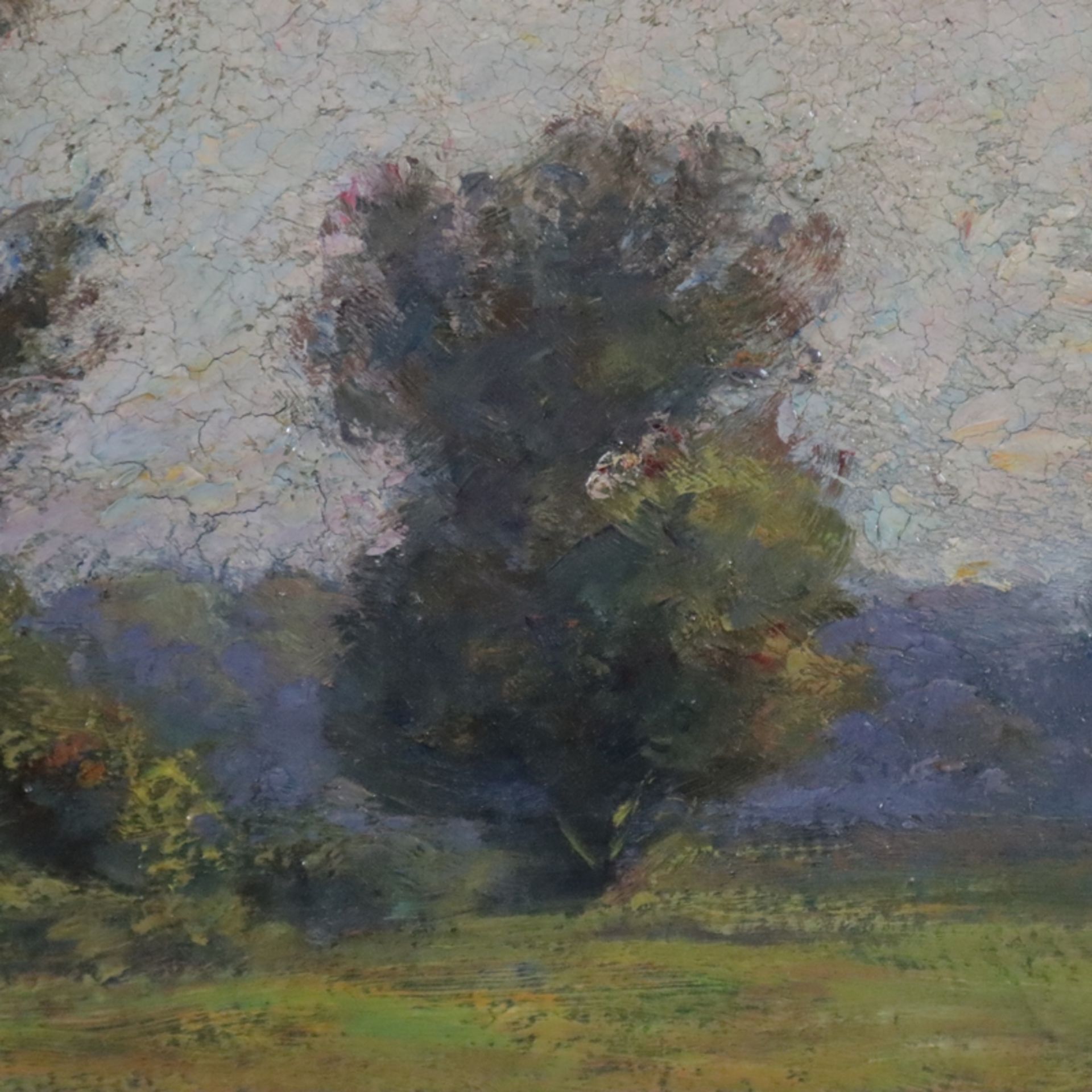 Joubert, Leon (1851 Quimper - 1928 Paris, ?) - Baumbestandene Landschaft mit Teich, Öl auf Karton,  - Bild 5 aus 9