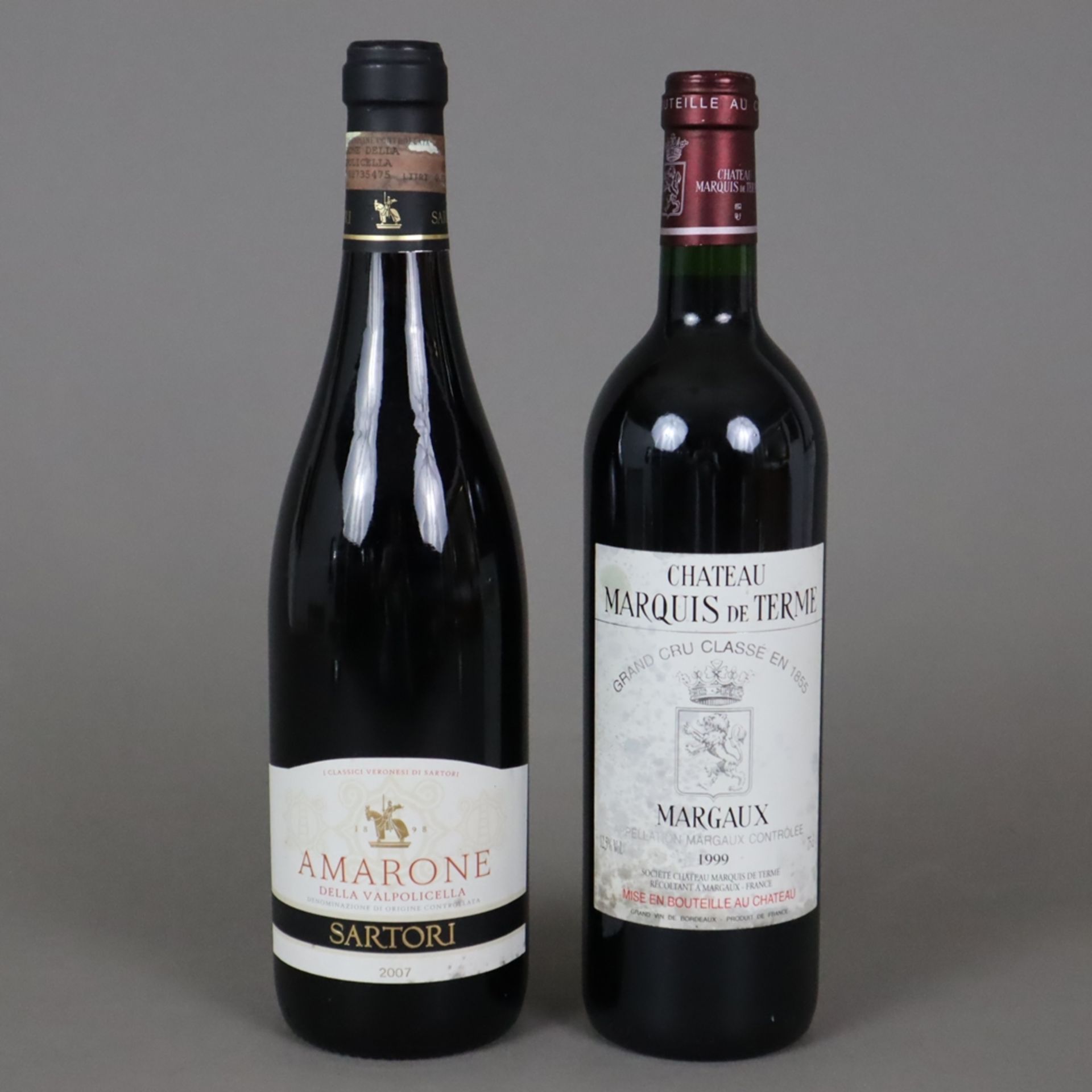 Weinkonvolut - 2 Flaschen,1 x Château Marquis de Terme, MARGAUX, 1999, 1 x Amarone della Valpolicel