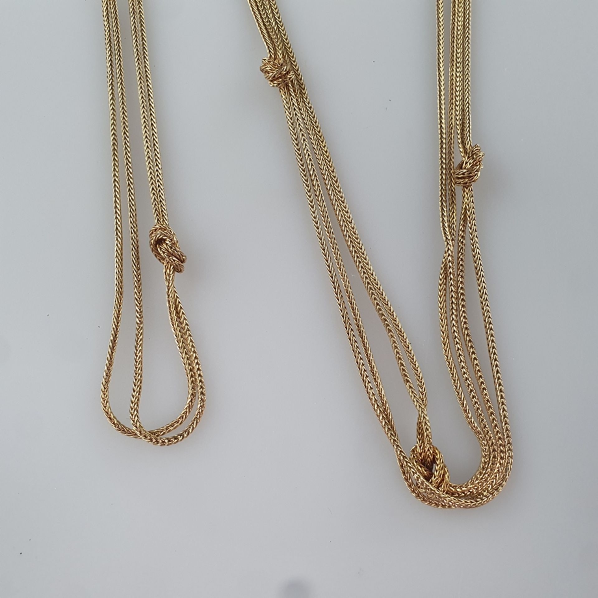 Vintage-Knotenkette in Überlänge - Henkel & Grosse (Pforzheim), goldfarbenes Metall, Doppelkette mi - Bild 4 aus 5