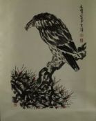 Chinesisches Rollbild - Adler, nach Sun Qifeng, Tusche und Farben auf Papier, in chinesischer Kalli