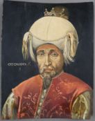 Portrait eines osmanischen Sultans - Öl auf gebogener Holzplatte, beschriftet „OTOMANO. P°.I.“, ran