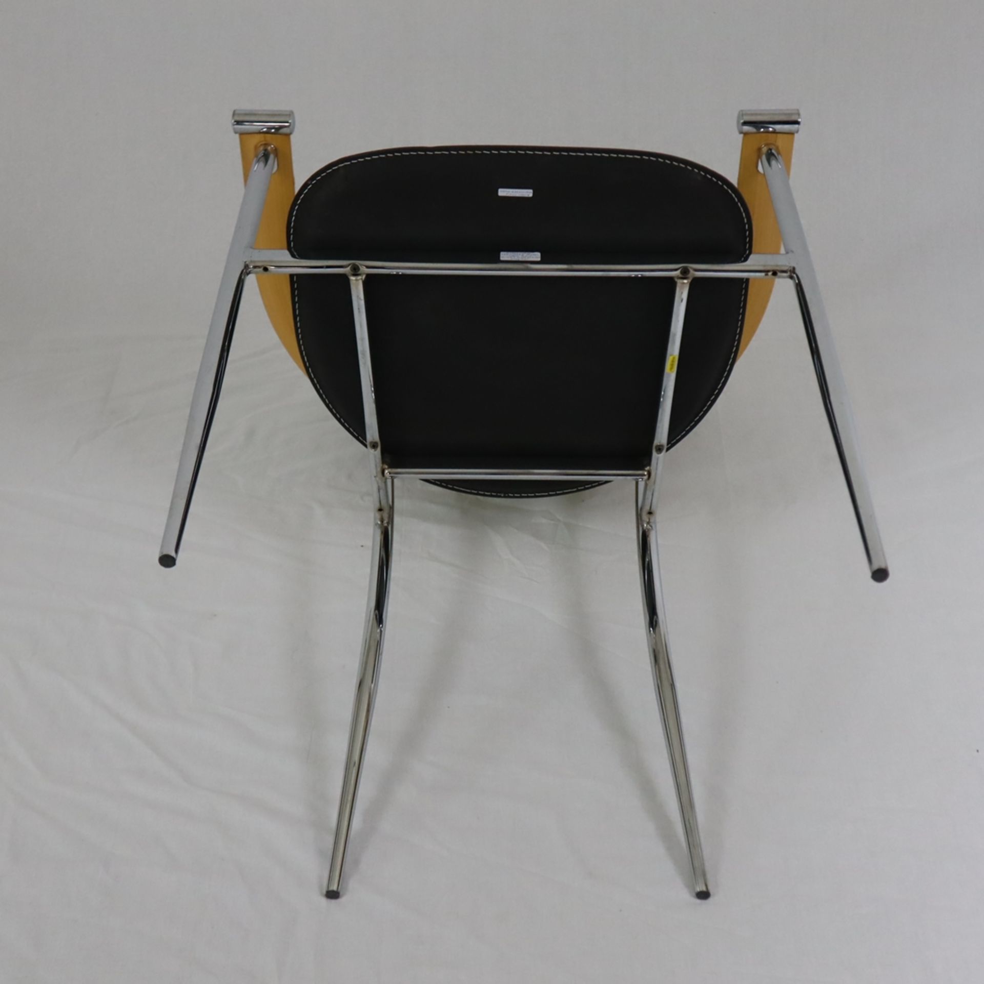 Design-Stuhl - Marylin Stiletto, Arrben/Italien, 1980er Jahre, Stahlrohr, seladonfarbene Ledersitz  - Bild 7 aus 8