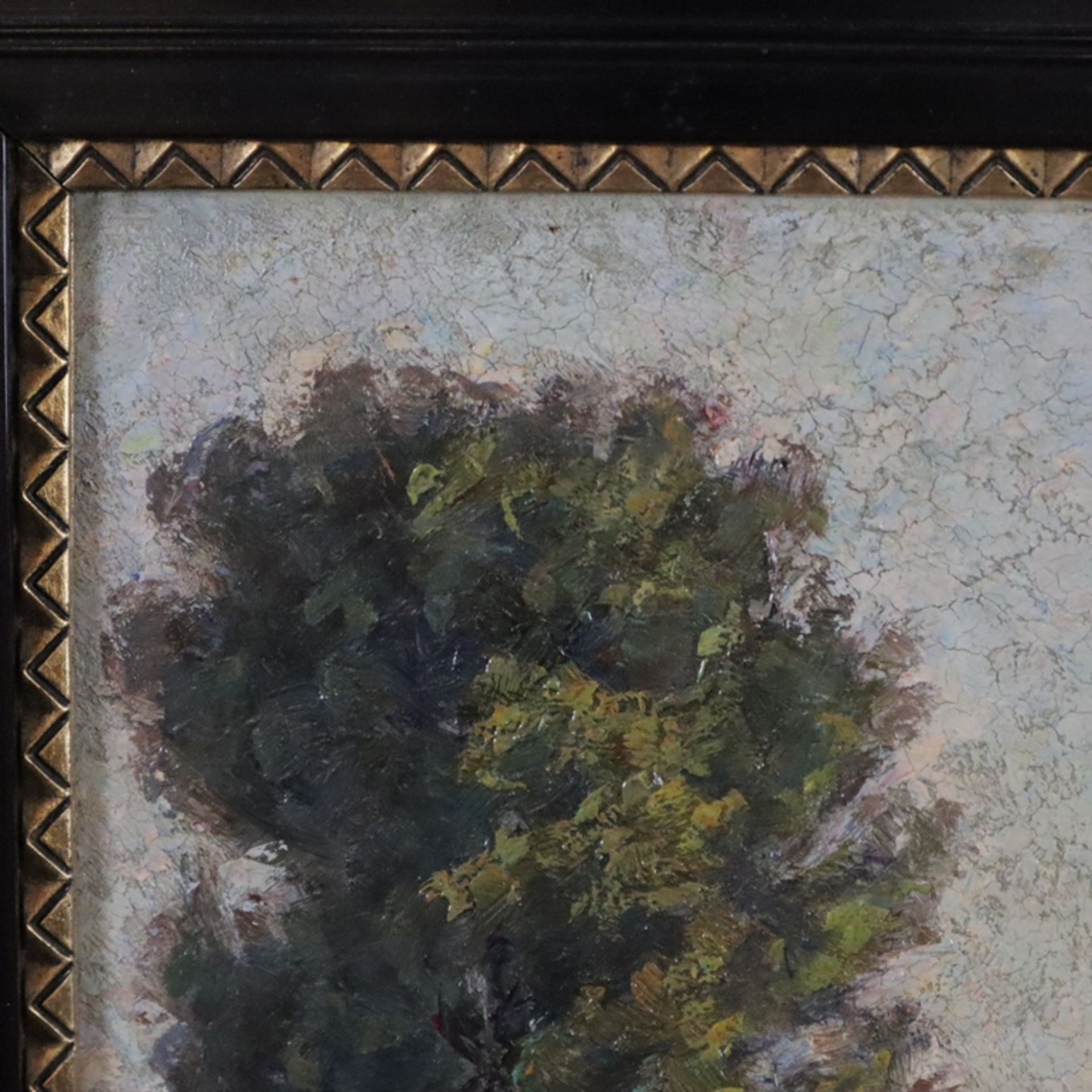 Joubert, Leon (1851 Quimper - 1928 Paris, ?) - Baumbestandene Landschaft mit Teich, Öl auf Karton,  - Bild 6 aus 9