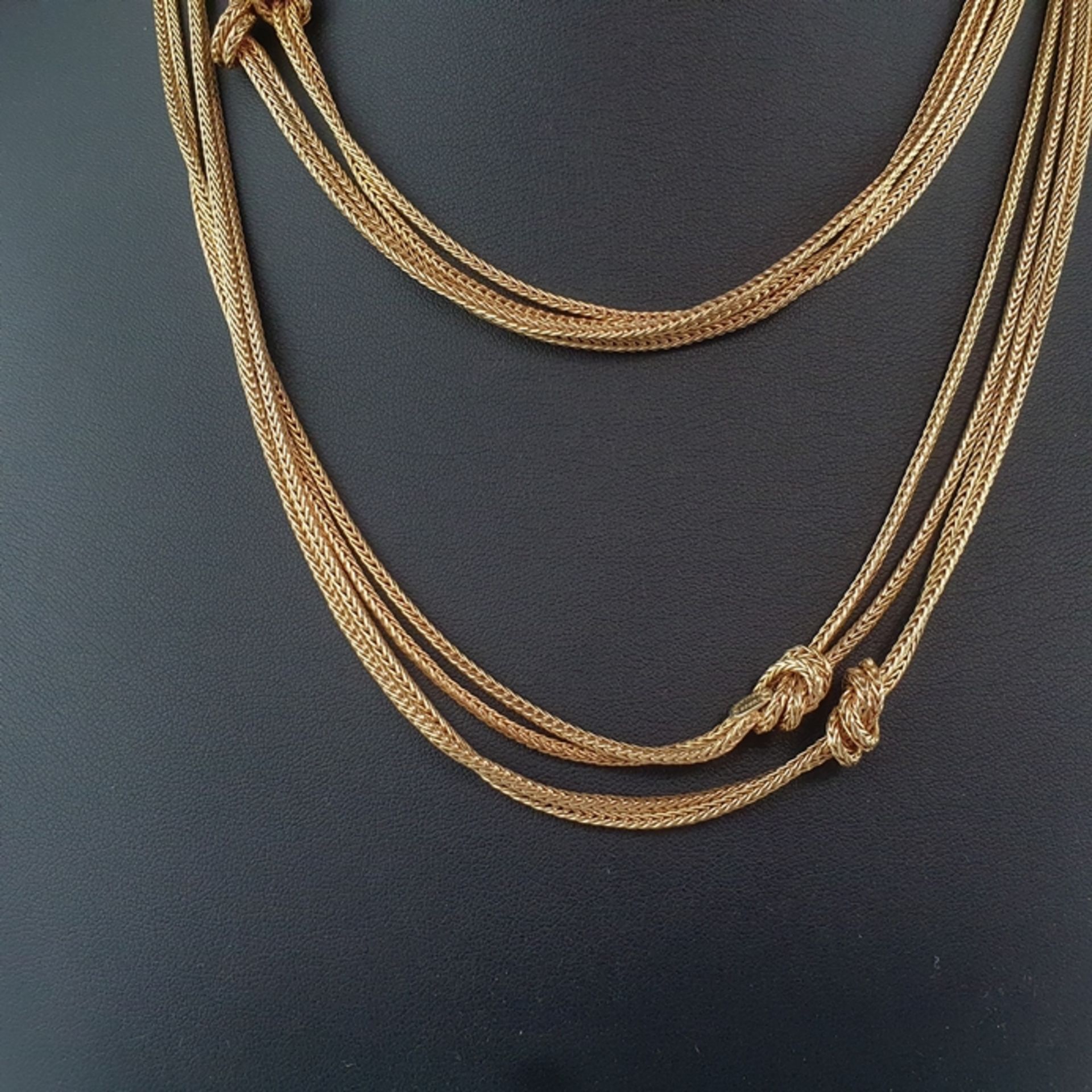 Vintage-Knotenkette in Überlänge - Henkel & Grosse (Pforzheim), goldfarbenes Metall, Doppelkette mi - Bild 2 aus 5