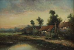 Cooper, Henry (19./20.Jh., englischer Landschaftsmaler) - Rustikale Landschaft in Abenddämmerung, Ö