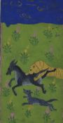 Persische Buchmalerei - illuminierte Seite aus einer Handschrift mit Jagdszene in Deckfarbenmalerei