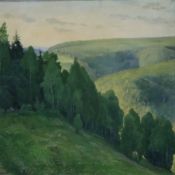 Fieth, E. -1.Hälfte 20.Jh. - Bewaldete Hügellandschaft mit Figurenstaffage, Öl auf Leinwand, links 