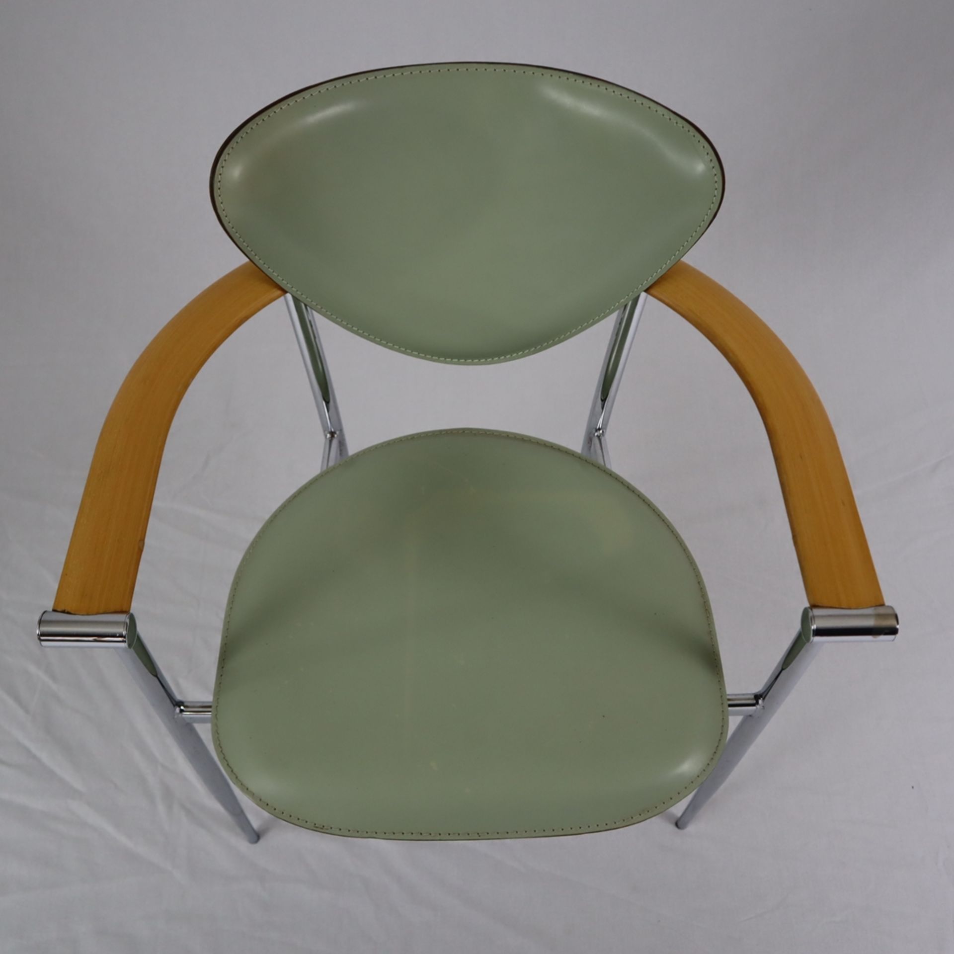 Design-Stuhl - Marylin Stiletto, Arrben/Italien, 1980er Jahre, Stahlrohr, seladonfarbene Ledersitz  - Bild 2 aus 8