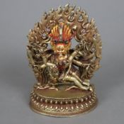 Figurine des Yidams Hayagriva mit Gefährtin in Aureole - Tibet / China 20.Jh., Kupferlegierung, ver