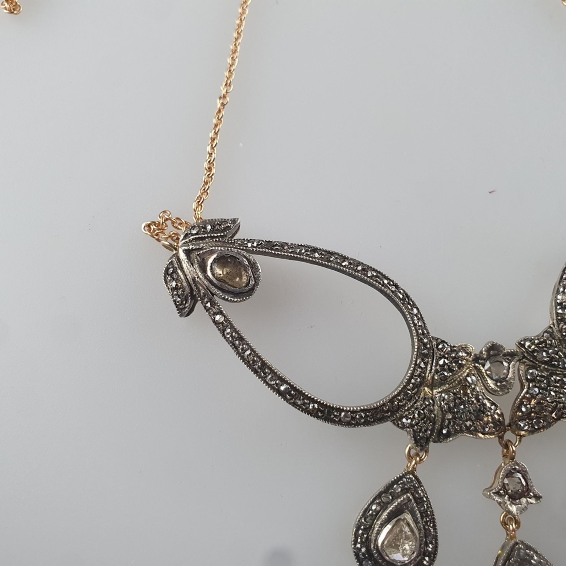 Diamantcollier nach antikem russischem Vorbild - Silber, teils vergoldet, Mittelstück mit floral ve - Bild 6 aus 7