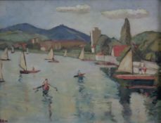 Habermann, Rolf (1891 Poysdorf- 1975 Wien, österreichischer Maler) - Alte Donau bei Kagran gegen Le
