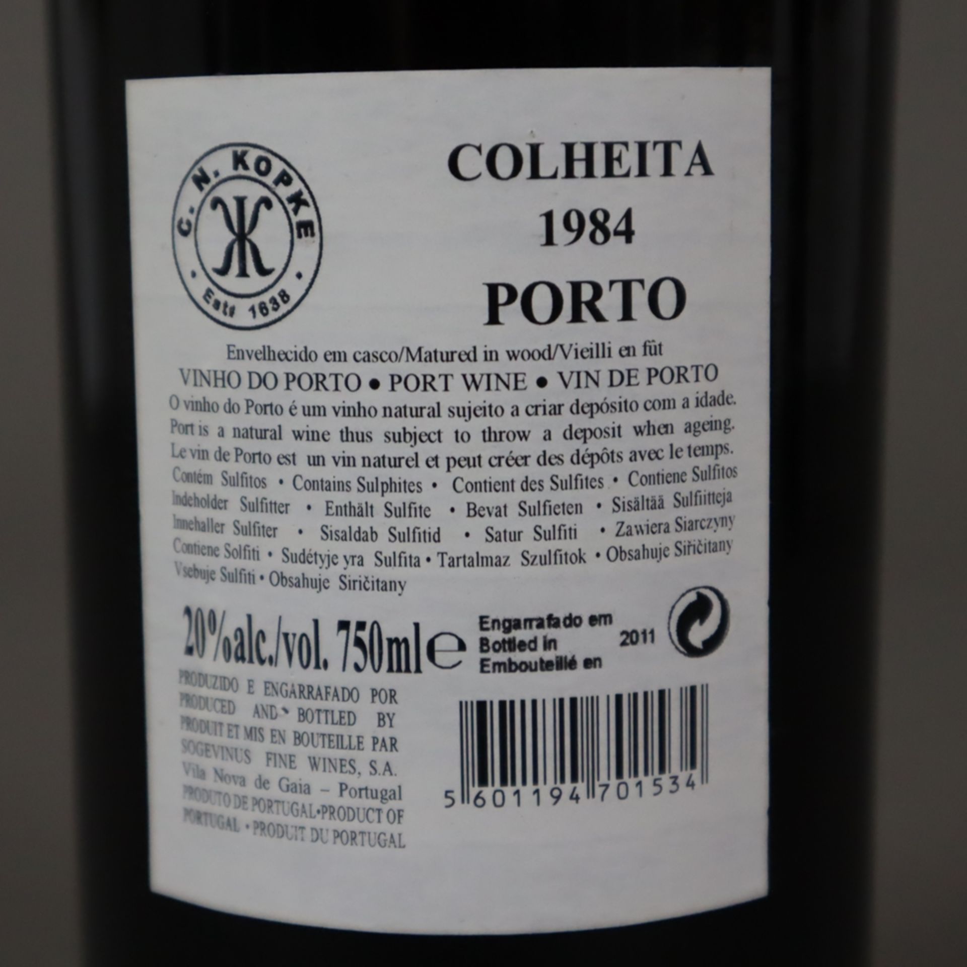 Portwein - Porto Kopke Colheita, Jahrgang 1984, 0,7 Liter, Wachs an der Kapsel leicht beschädigt - Bild 4 aus 4