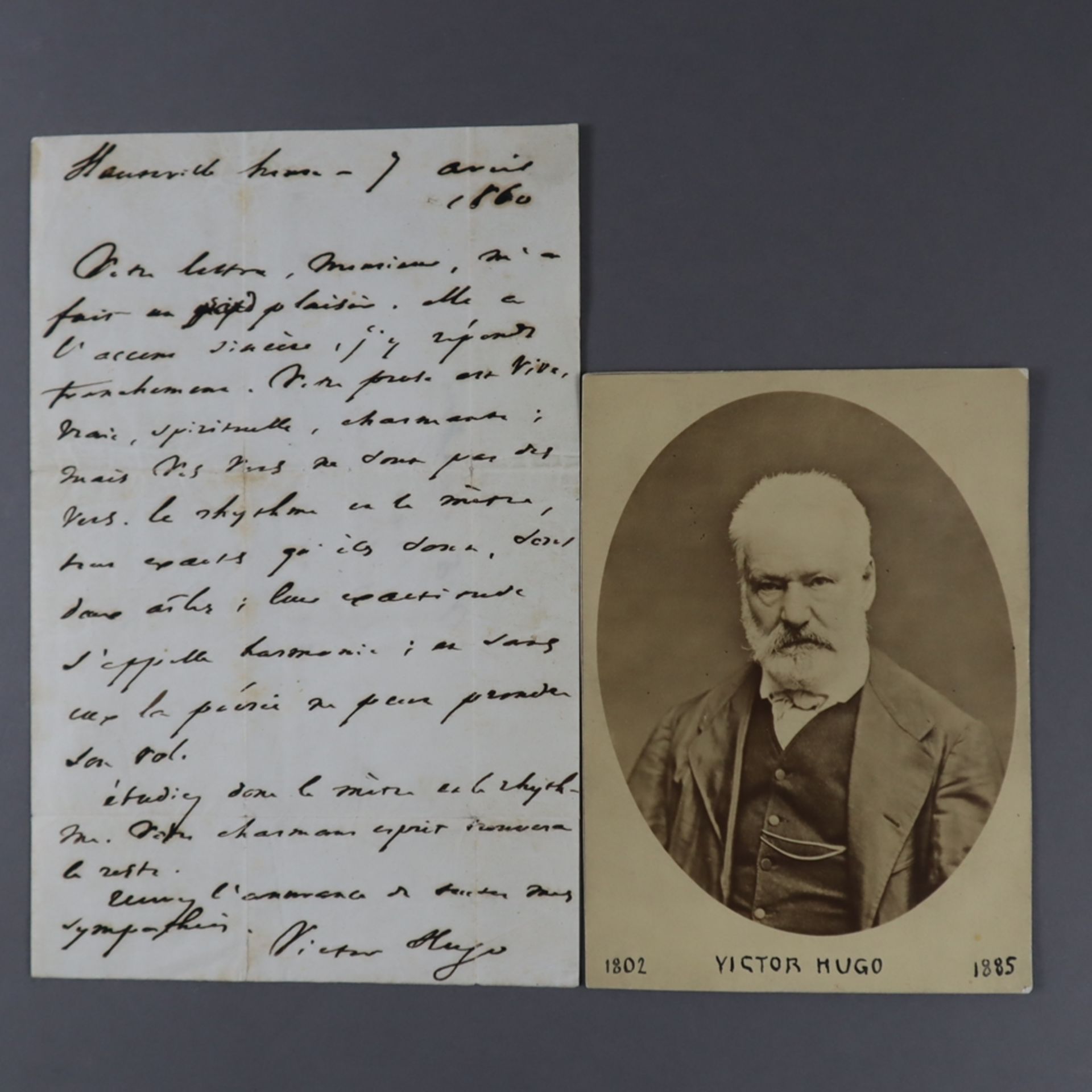 Hugo, Victor (1802-1885) - Eigenhändig geschriebener Brief mit Unterschrift aus der Zeit des Exils