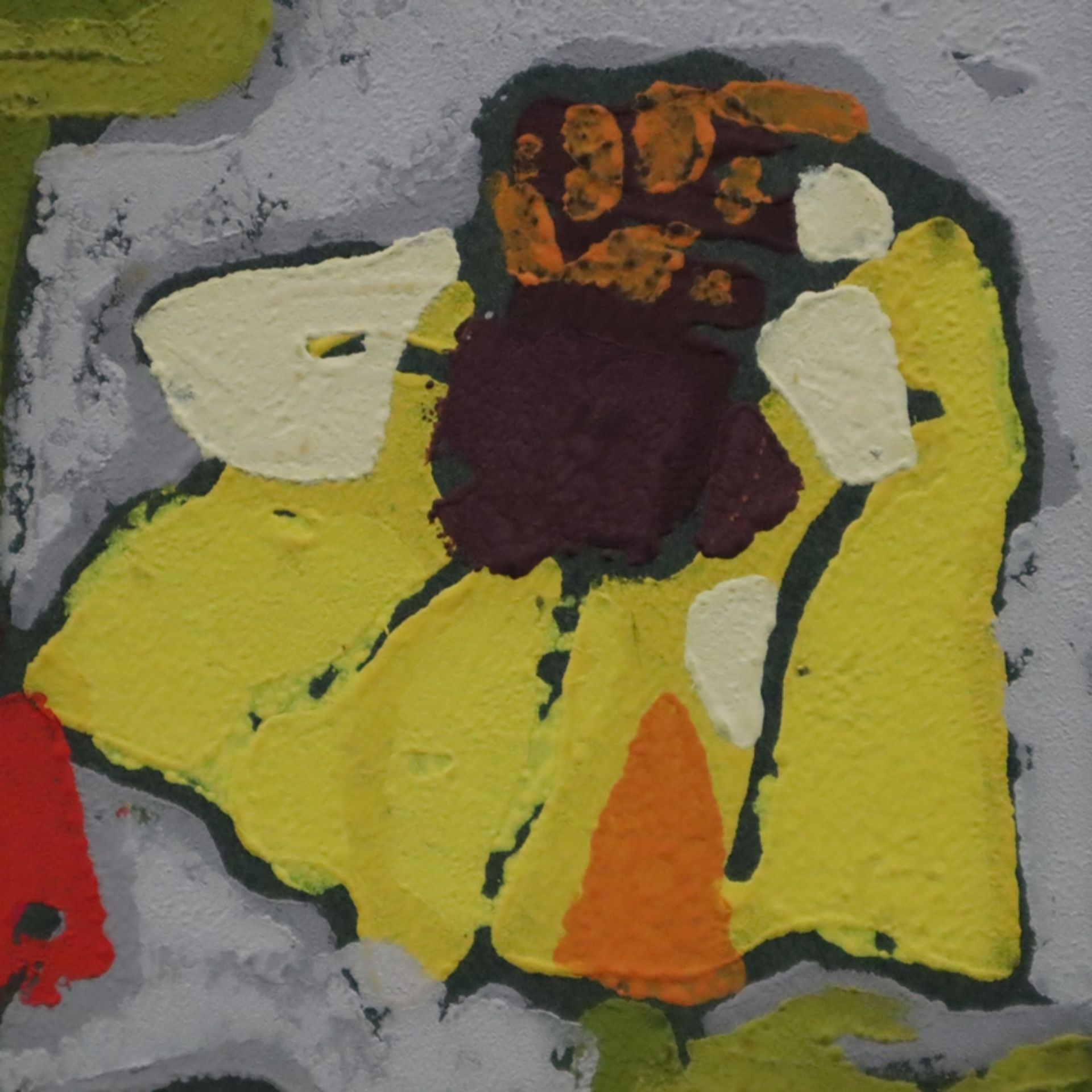 Fußmann, Klaus (*1938 Velbert) - "Zinnien", 2010, Probedruck, Farblinolschnitt auf dunkelgrünem Pap - Bild 3 aus 5