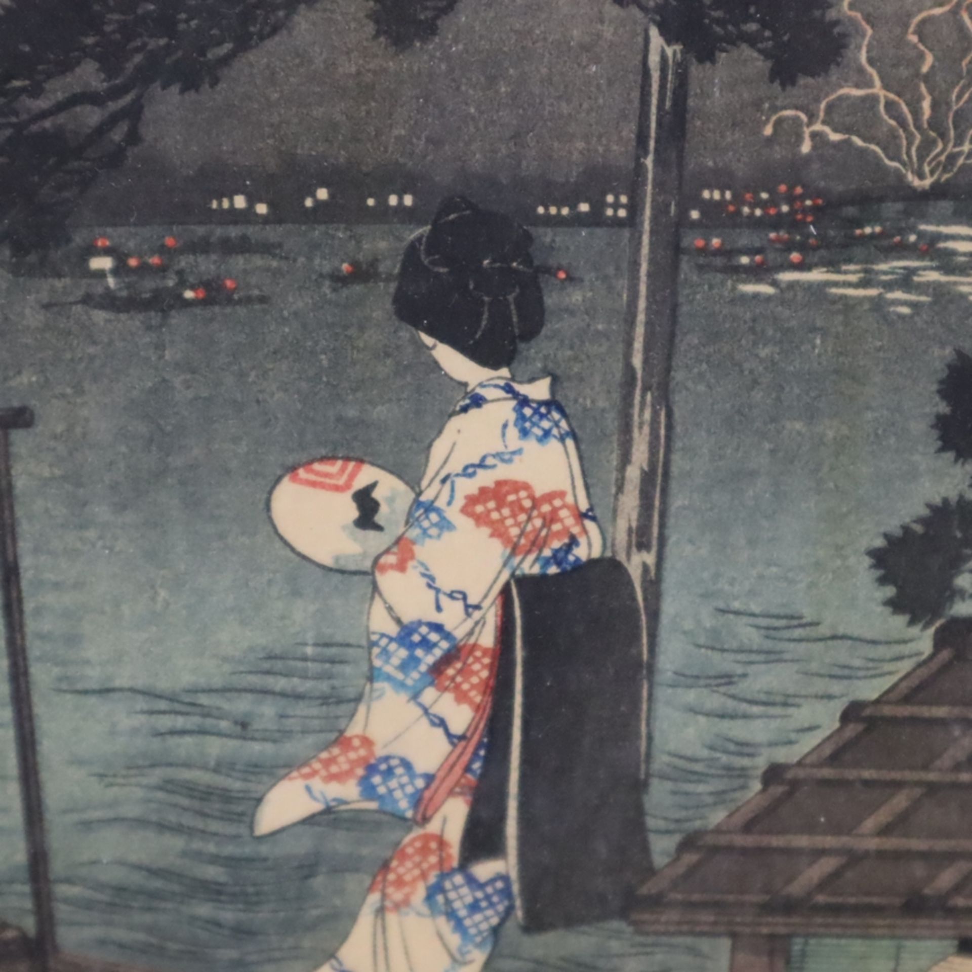 Hiroaki Takahashi / Shotei (1871-1945) - Feuerwerk, Shubinomatsu, japanischer Farbholzschnitt, Tite - Image 4 of 7