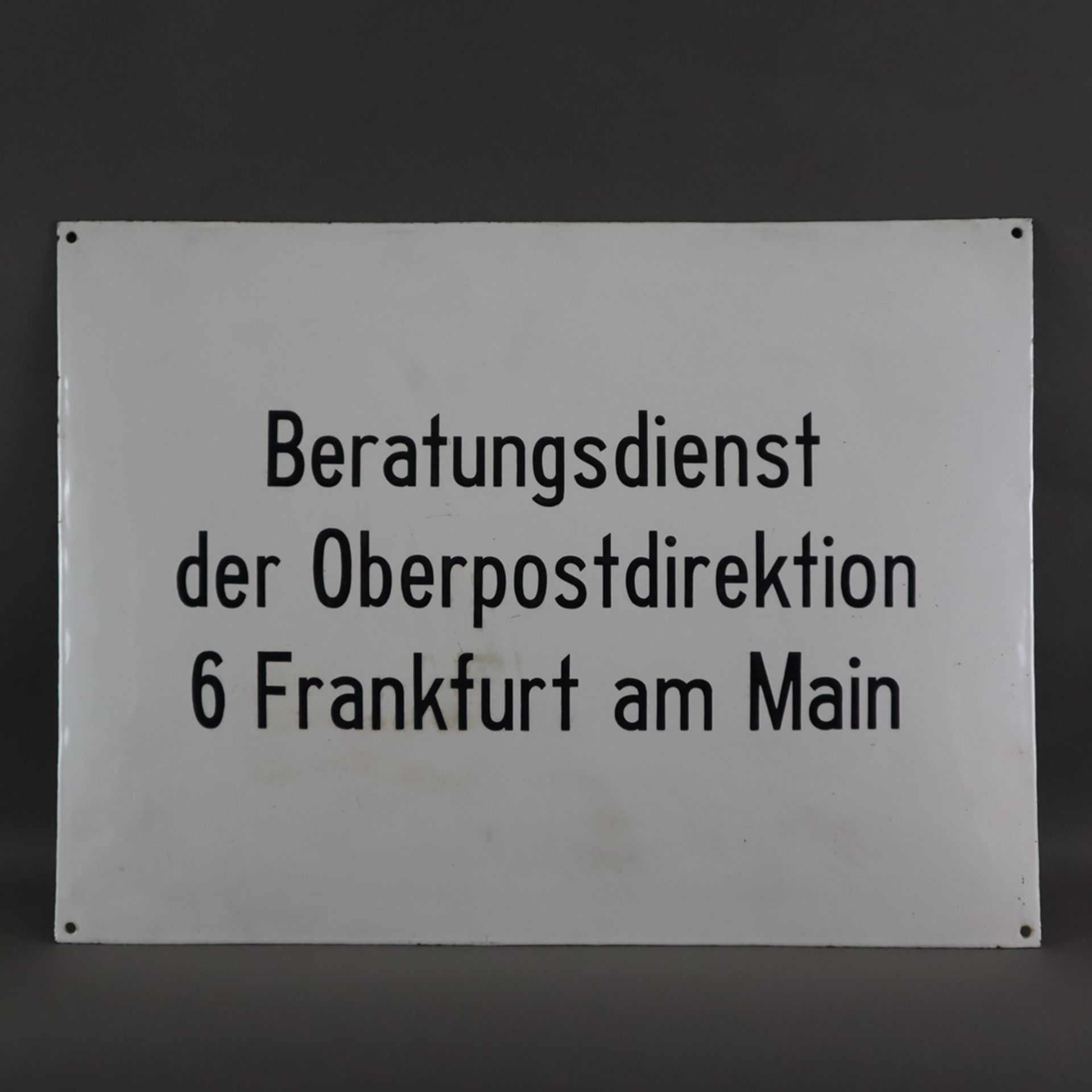 Großes Emailschild "Beratungsdienst der Oberpostdirektion Frankfurt am Main" - gewölbtes Metall, em - Bild 2 aus 3