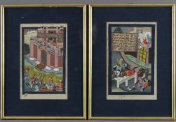 Zwei Buchseiten mit Illustrationen - Indien, zwei Erstürmungsszenen, feine Miniaturmalerei im Mogul
