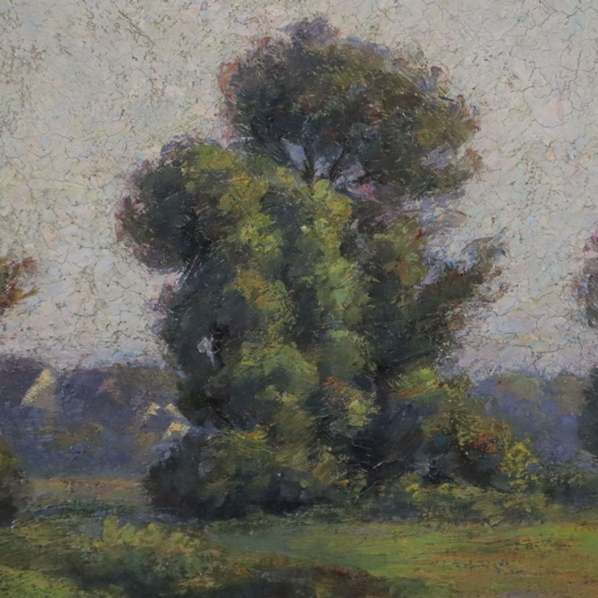 Joubert, Leon (1851 Quimper - 1928 Paris, ?) - Baumbestandene Landschaft mit Teich, Öl auf Karton,  - Bild 4 aus 9