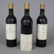 Weinkonvolut - 3 Flaschen, Château Pichon Lalande, Jahrgang 1965, Château Longueville Comtesse de L