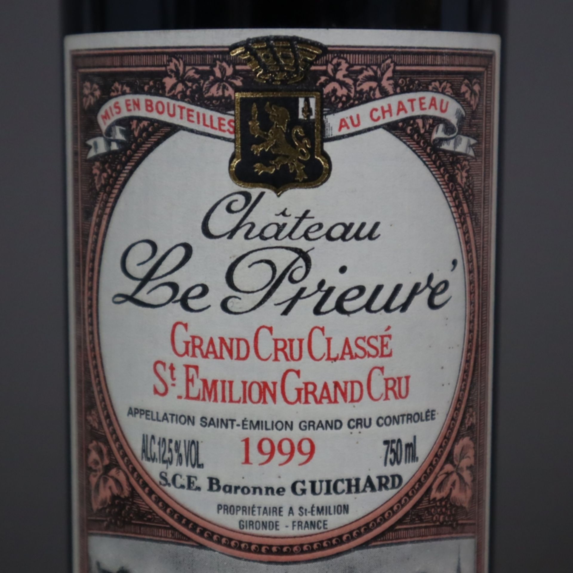 Wein - Chateau Le Prieuré, Grand Cru Classé, St. Emilion Grand Cru, Jahrgang 1999, 0,7 Liter - Bild 3 aus 3