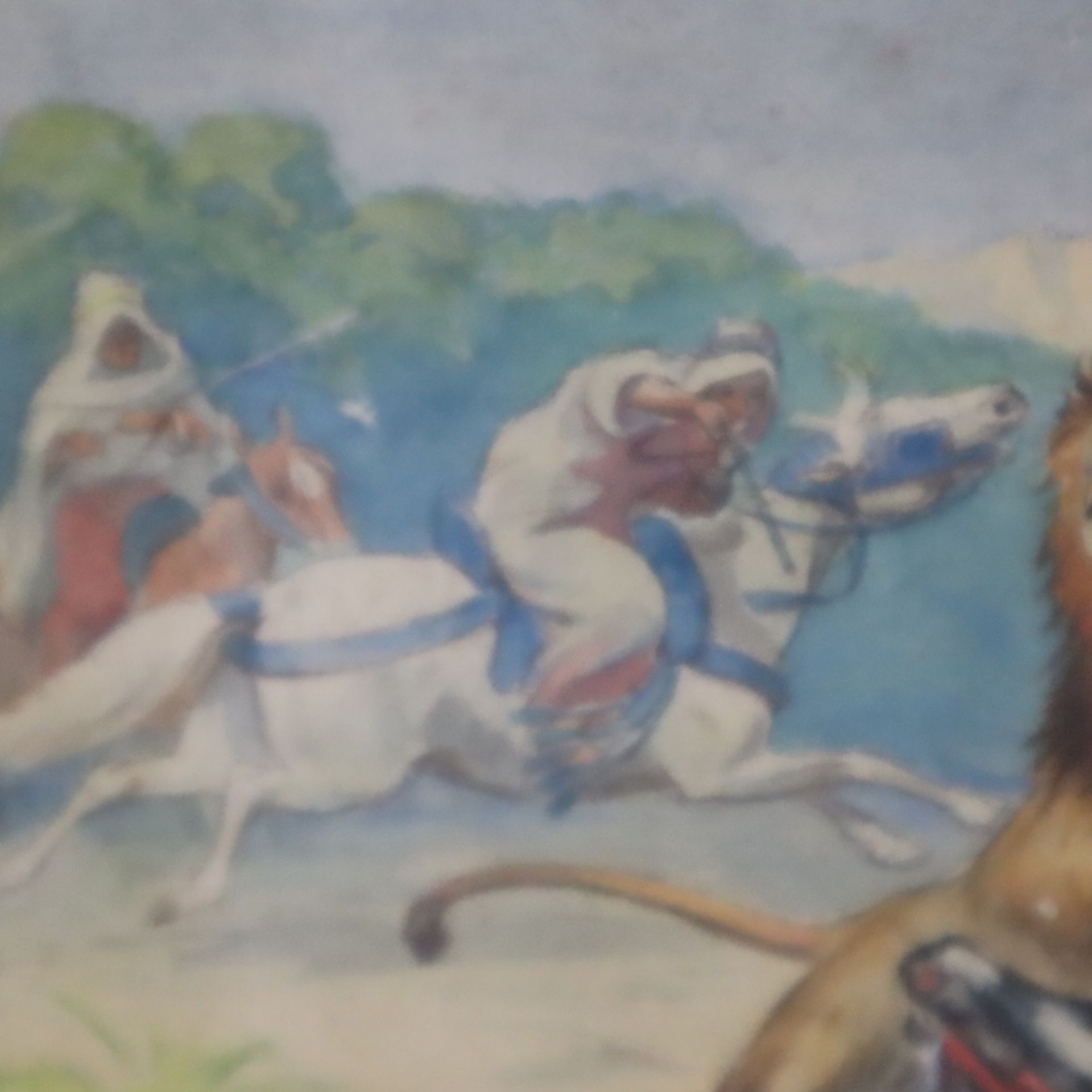 Unbekannte/r Künstler/in -frühes 20. Jh.- Szenische Darstellung eines Löwenangriffs auf einen mit P - Image 7 of 8