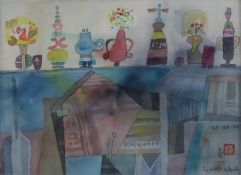 Hasegawa, Shoichi (geb.1929, in Paris lebender japanischer Maler und Grafiker) - "Dans le café", 19