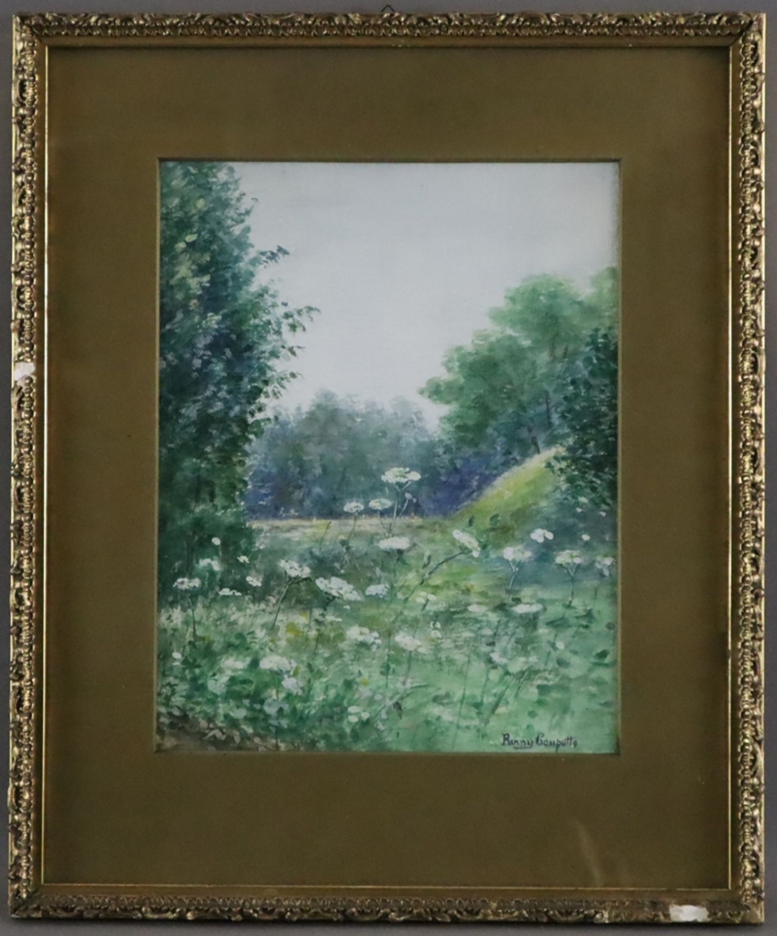 Coupette, Fanny (1854 Trier - Düsseldorf 1933) - Blumenwiese im Sommerwald, Aquarell auf Papier, un - Image 2 of 4