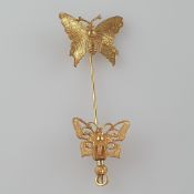 Vintage-Tuchnadel mit Schmetterlingen - Miriam Haskell / USA, goldfarbenes Metall, teils Durchbruch