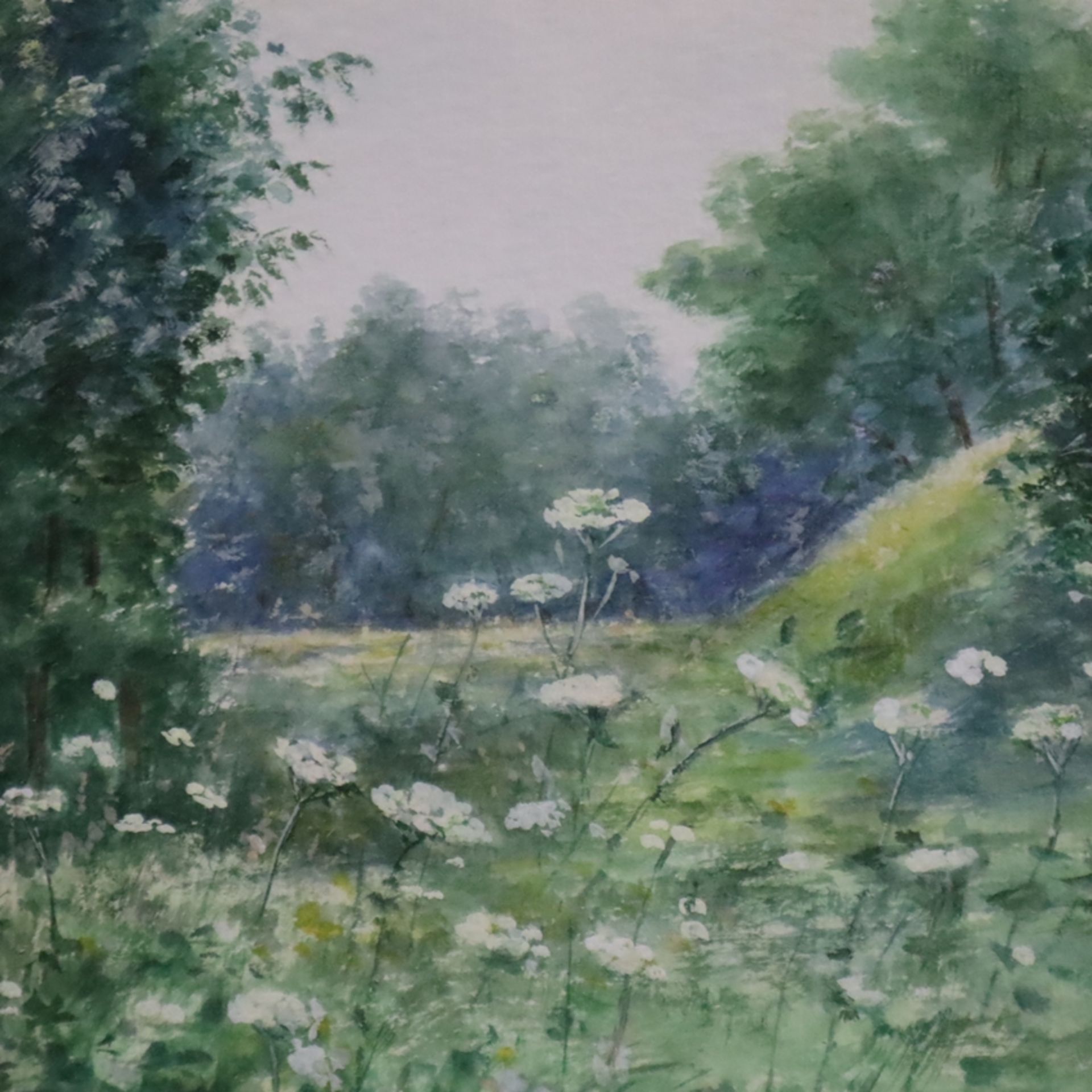 Coupette, Fanny (1854 Trier - Düsseldorf 1933) - Blumenwiese im Sommerwald, Aquarell auf Papier, un - Image 3 of 4