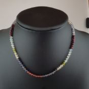 Filigrane Halskette - Multicolor-Kette mit kleinen fein polierten Perlen aus Peridot, Amethyst, Aqu