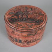 Deckeldose mit Lackbemalung - Burma/Myanmar, um 1900, zylindrischer Holzkorpus mit Stülpdeckel und 