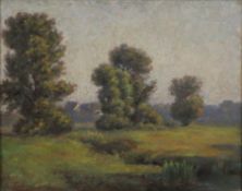 Joubert, Leon (1851 Quimper - 1928 Paris, ?) - Baumbestandene Landschaft mit Teich, Öl auf Karton, 
