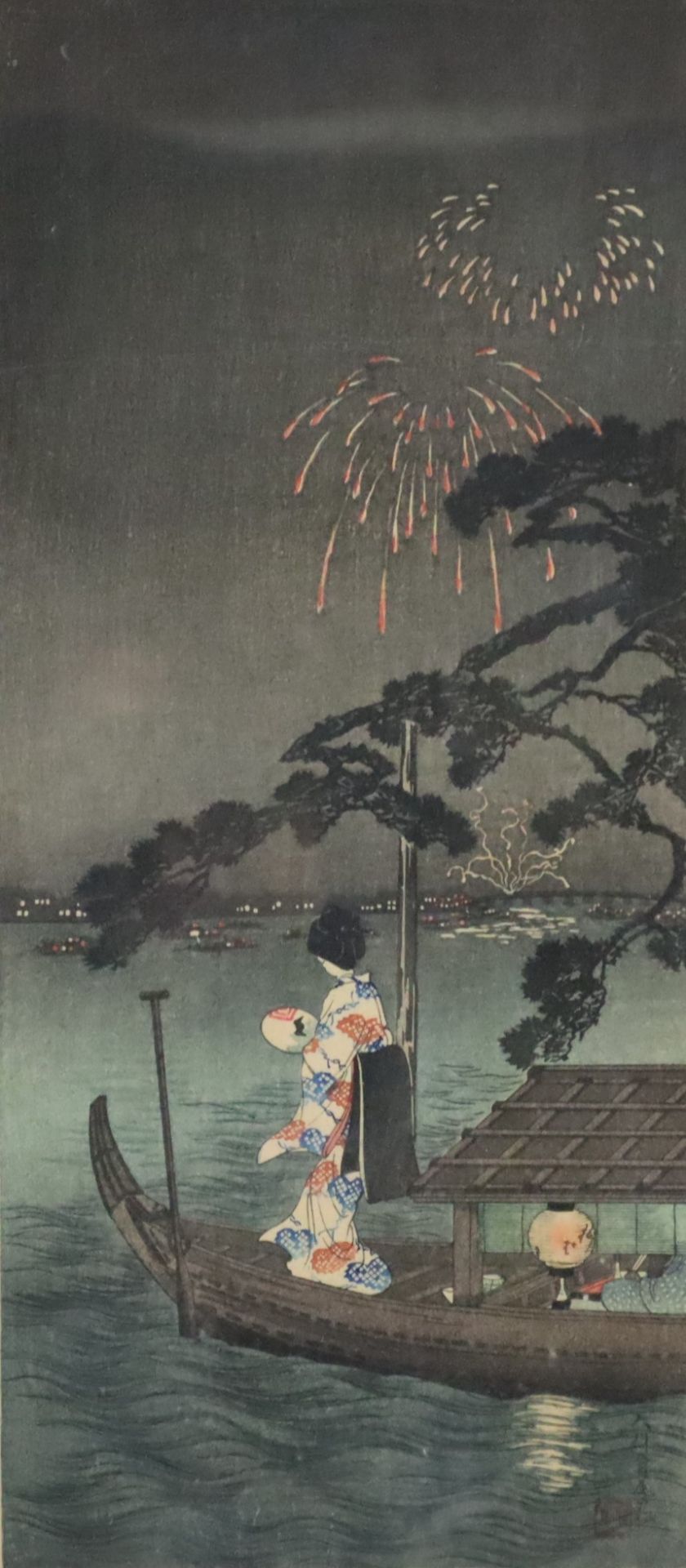 Hiroaki Takahashi / Shotei (1871-1945) - Feuerwerk, Shubinomatsu, japanischer Farbholzschnitt, Tite