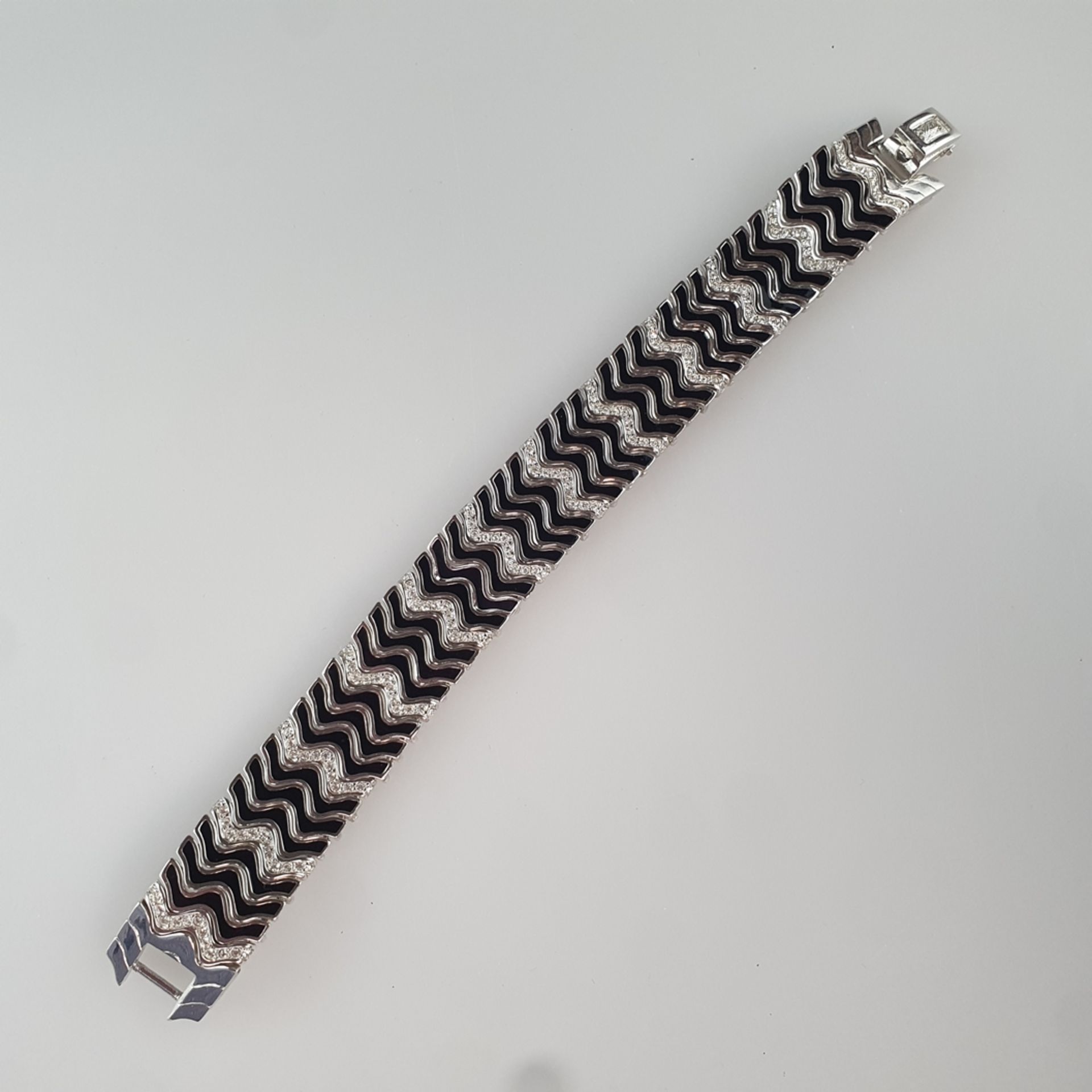 Vintage-Armband im Art-Déco-Stil - Henkel & Grosse (Pforzheim), silberfarbenes Metall mit schwarzem