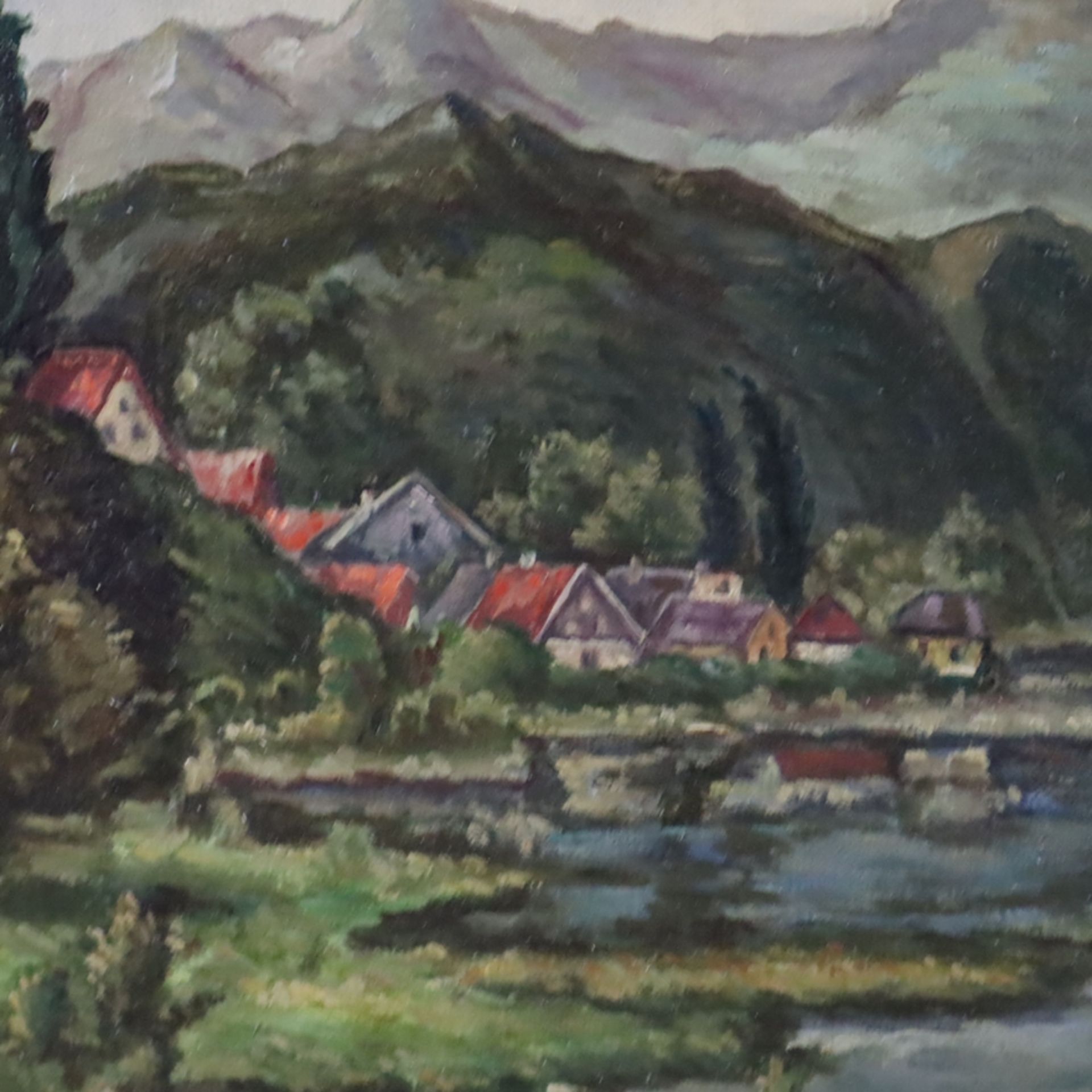 Unbekannte/r Künstler/in (20.Jh.) - Kochelsee mit Herzogstand und Heimgarten, 1949, Öl auf Leinwand - Bild 4 aus 11