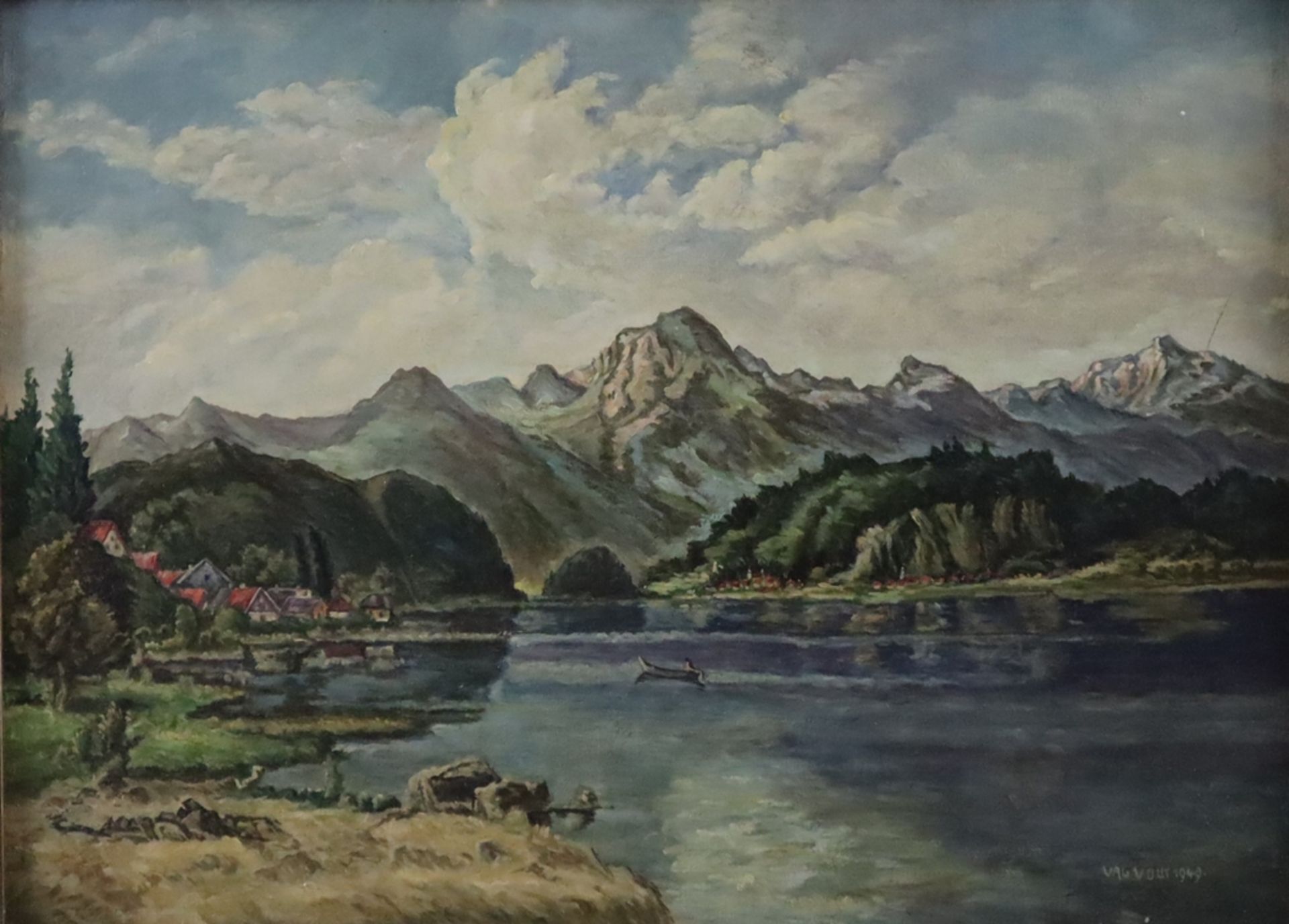 Unbekannte/r Künstler/in (20.Jh.) - Kochelsee mit Herzogstand und Heimgarten, 1949, Öl auf Leinwand